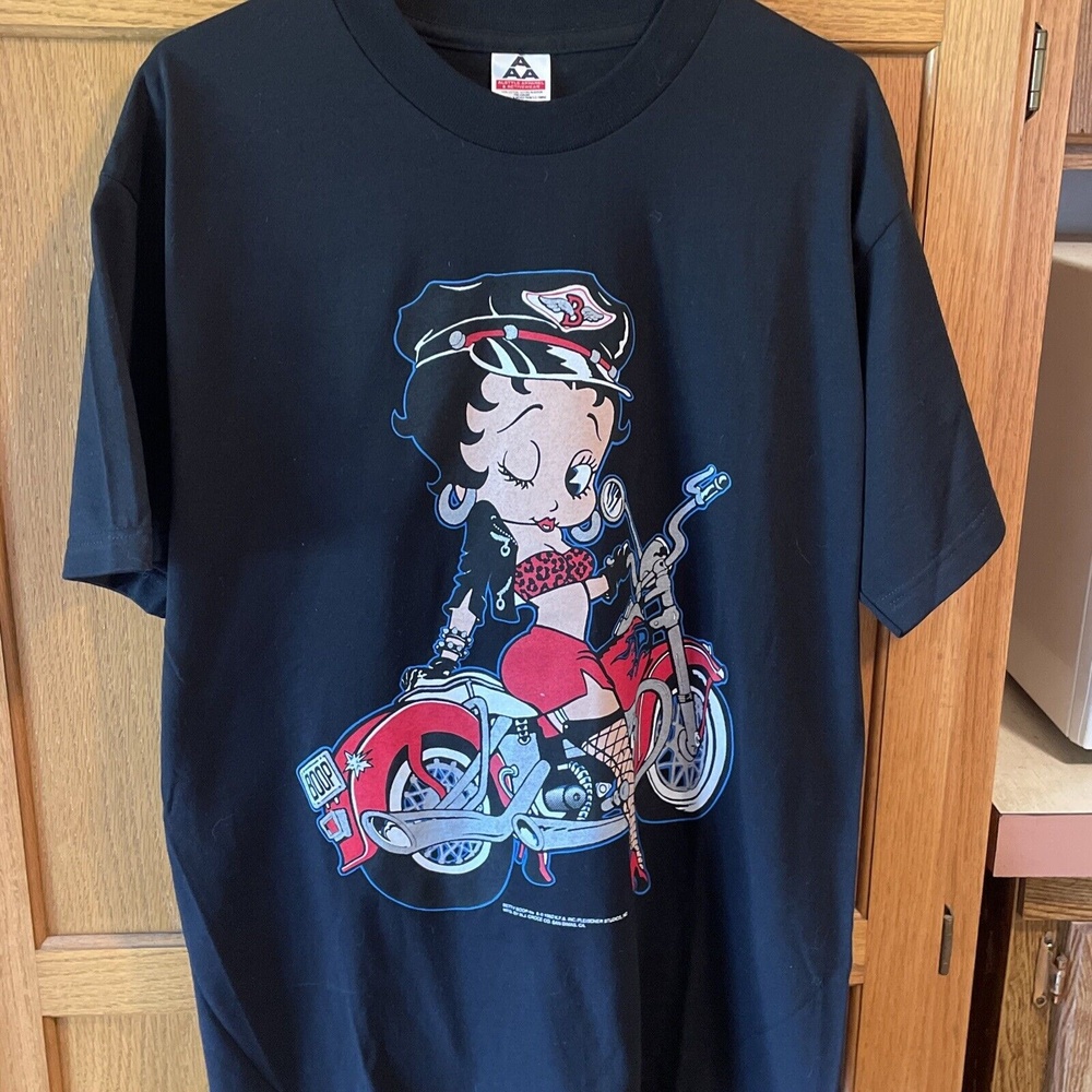 VTG 1992 Betty Boop  Cartoon Pin-Up Motorcycle Bike Babe T Shirt Large Excellent